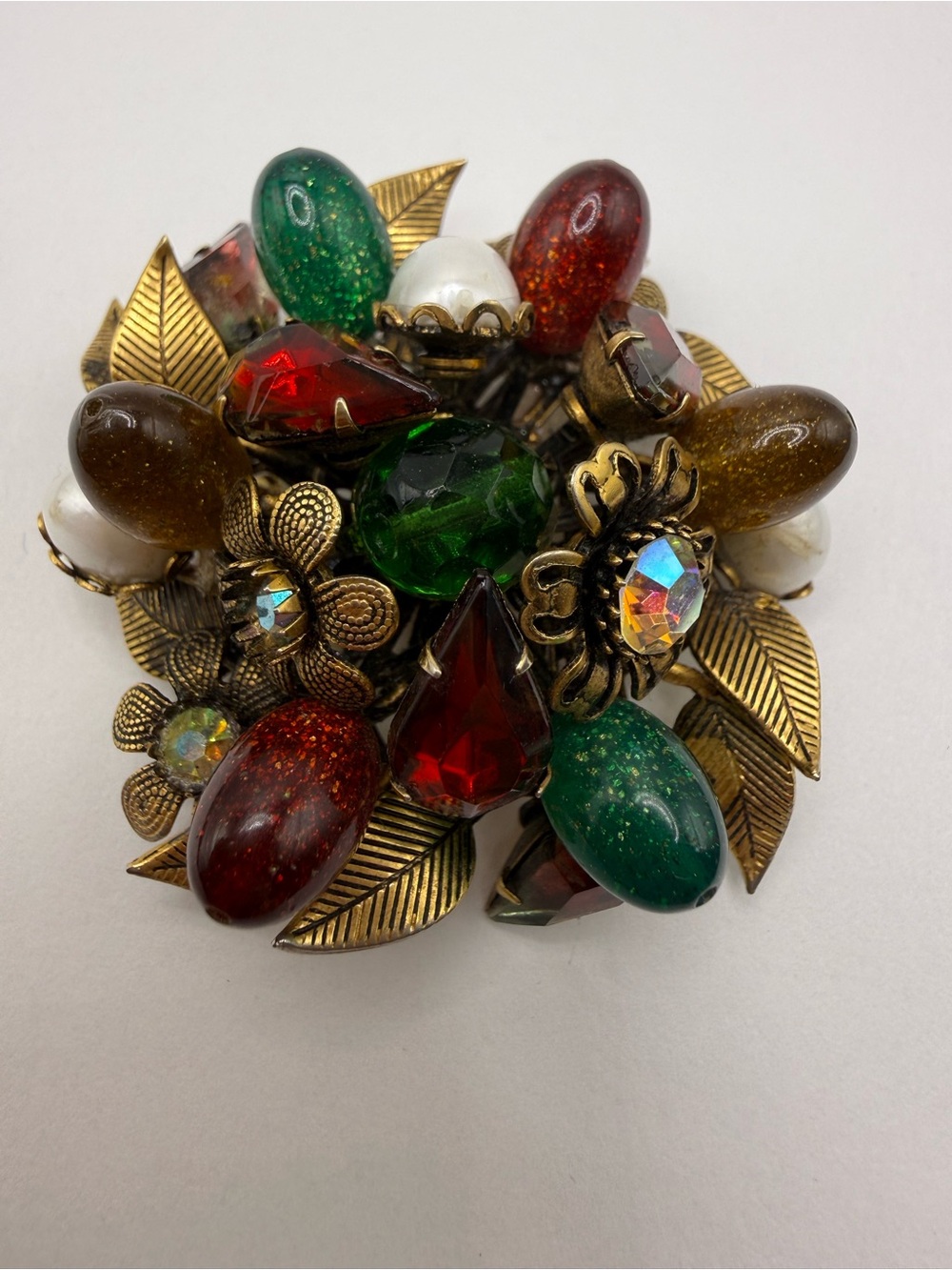 Vintage Ornate Multicolor Jeweled Floral Statement Brooch 2”